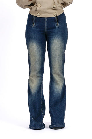 Stretch Zip-Waist Bootcut Jeans – Washed Blue