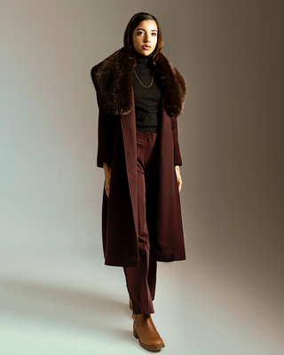 Burgundy Majesty Coat with Faux Fur Trim