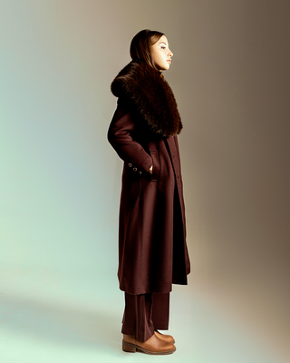 Burgundy Majesty Coat with Faux Fur Trim