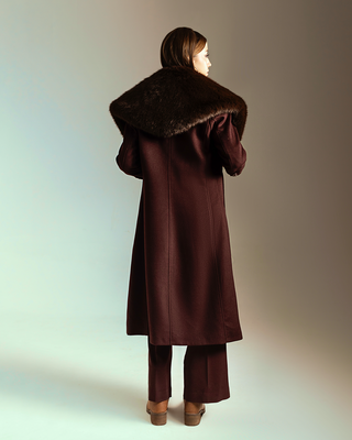 Burgundy Majesty Coat with Faux Fur Trim