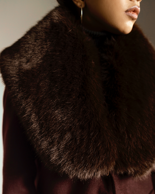 Burgundy Majesty Coat with Faux Fur Trim