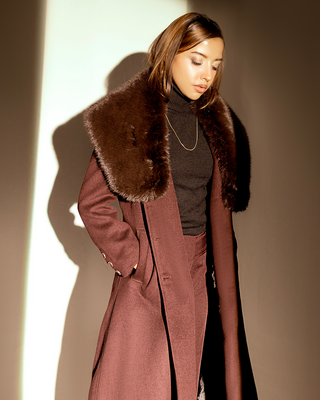Burgundy Majesty Coat with Faux Fur Trim