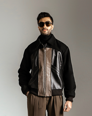 Sculptor's Leather Paneled Wool Jacket
