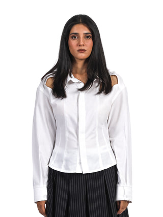 Women’s Cotton Poplin Shirt with Shoulder Cutouts