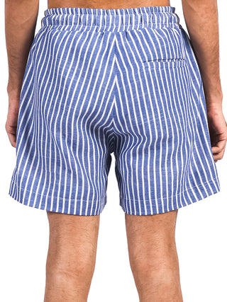 Coastal Stripe Cotton Shorts With Leather Patch