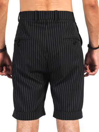 Retro Pinstripe Upturned Shorts – Black