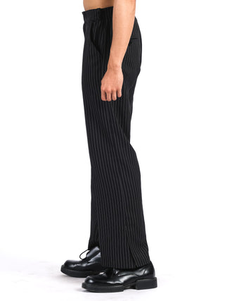 Classic Pinstripe Wool Trousers – Black