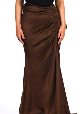 Mocha Brown Silk Long-Length Skirt with a Silk Body Strap