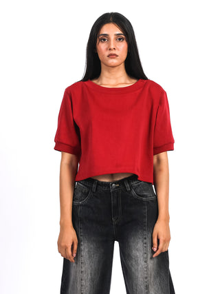 Embroidered crop tee- Red