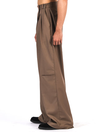 Brown Wool-Blend Oversized Trousers