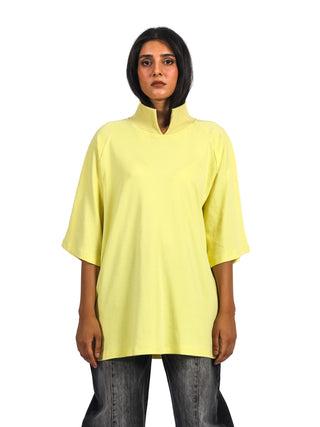 Oversized Ribbed Collar Lightweight Cotton Jersey Tee – Yellow