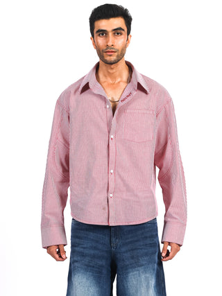 Red & White Button-Down Shirt With Logo Embroidery