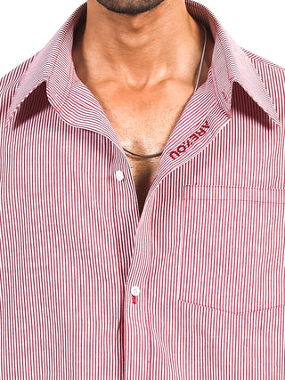 Red & White Button-Down Shirt With Logo Embroidery