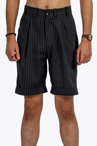 Retro Pinstripe Upturned Shorts – Black