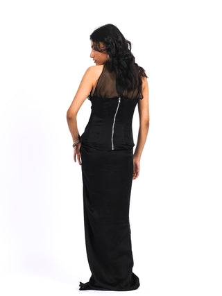 Black Full Length Silk Skirt