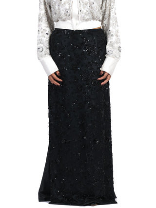 Black Hand-Embroidered Pearl Skirt