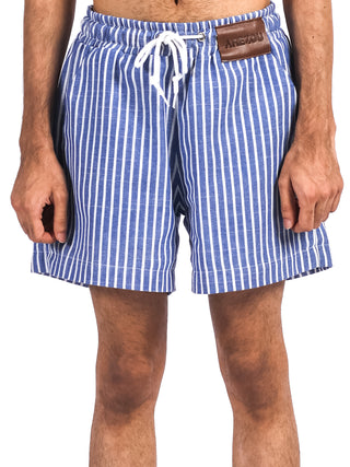 Blue & White Cotton Shorts with Arezou embossed leather patch