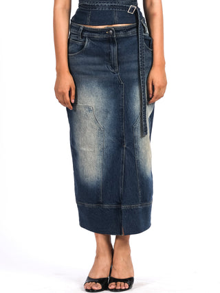 Washed Denim Midi Skirt – Blue
