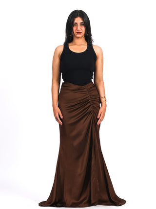 Brown Silk Long-Length Skirt with a Silk Body Strap