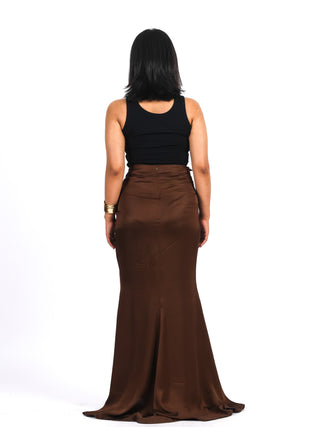 Mocha Brown Silk Long-Length Skirt with a Silk Body Strap