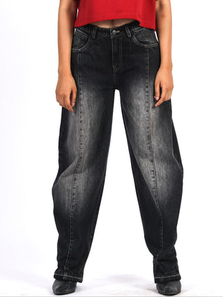Washed Grey Straight-Leg Jeans – Women