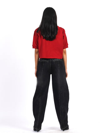 Embroidered crop tee- Red