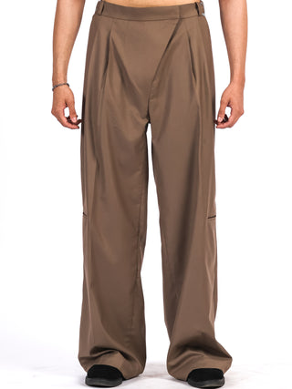 Brown Wool-Blend Oversized Trousers