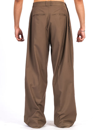 Brown Wool-Blend Oversized Trousers