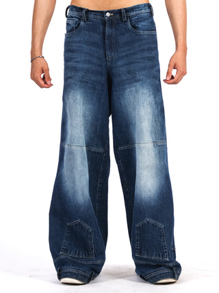 Washed Blue Rigid Denim Wide Leg Upside-Down Denim Jeans