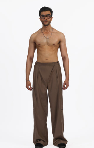 Brown Wool-Blend Oversized Trousers
